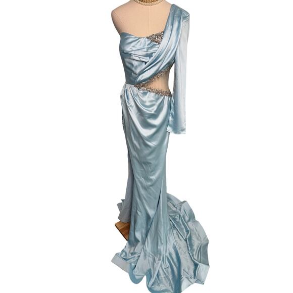 Portia and Scarlett Illusion Cutout One Sleeve Gown PS23502 ice blue size 10 - Picture 11 of 11